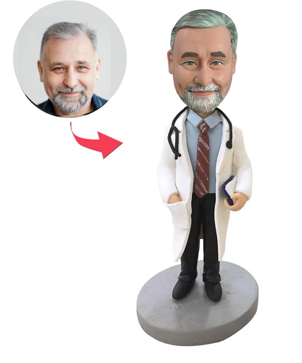 Doctor With Stethoscope Custom Bobblehead With Engraved Text