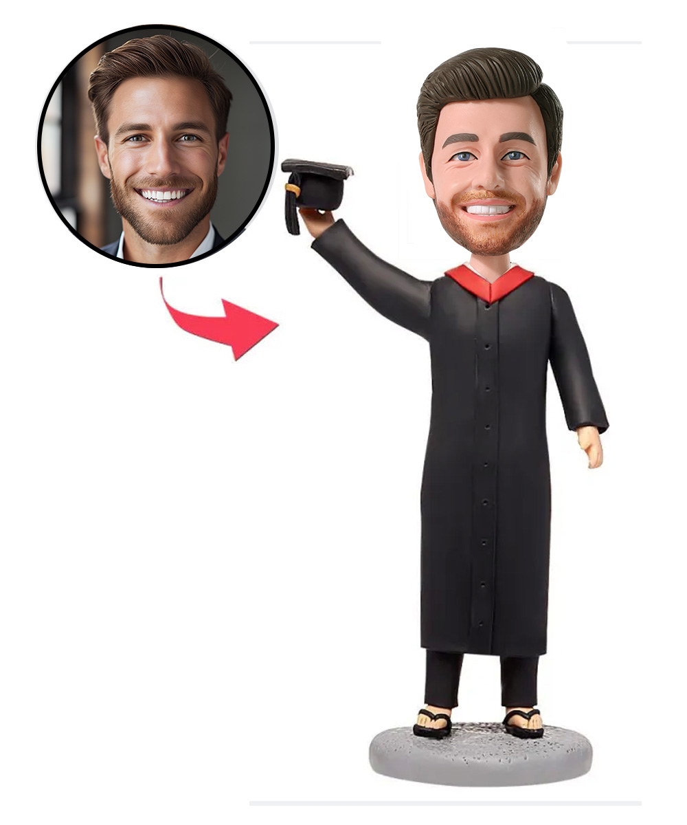 Male graduate holding a bachelor hat Custom Bobblehead
