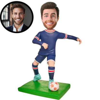 Soccer Player Blue Uniform Custom Bobblehead Engraved with Text