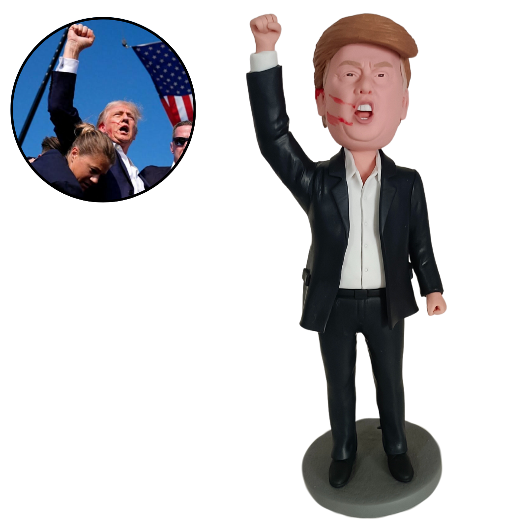 Official Stand With Donald Trump"Keep Fighting" Shot Fired Blue Suit Custom Bobblehead
