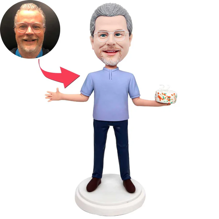 Birthday Bobblehead Custom Holding Cake with Engraved Text