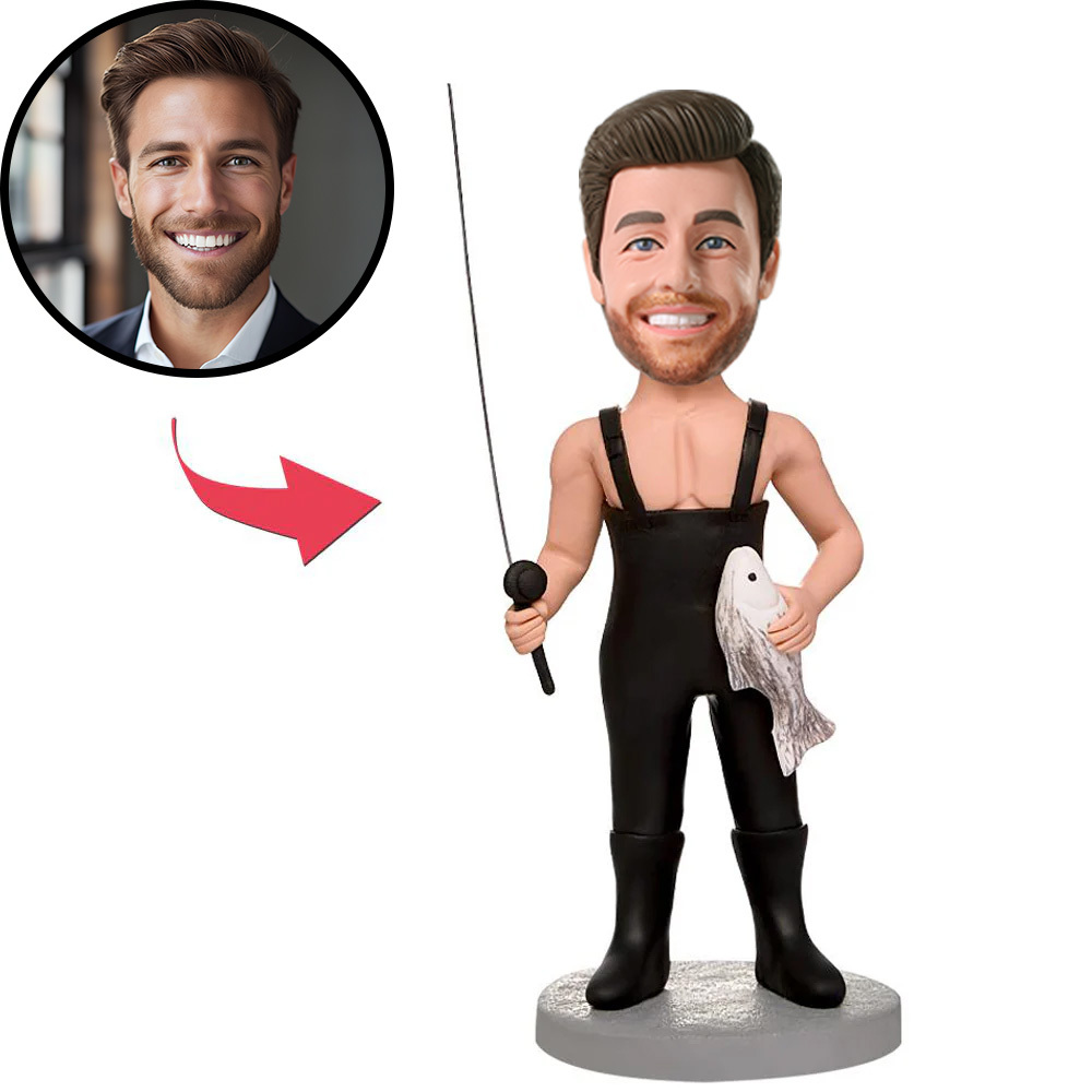 Custom Fishing Wild Catch Fisherman Bobbleheads With Engraved Text