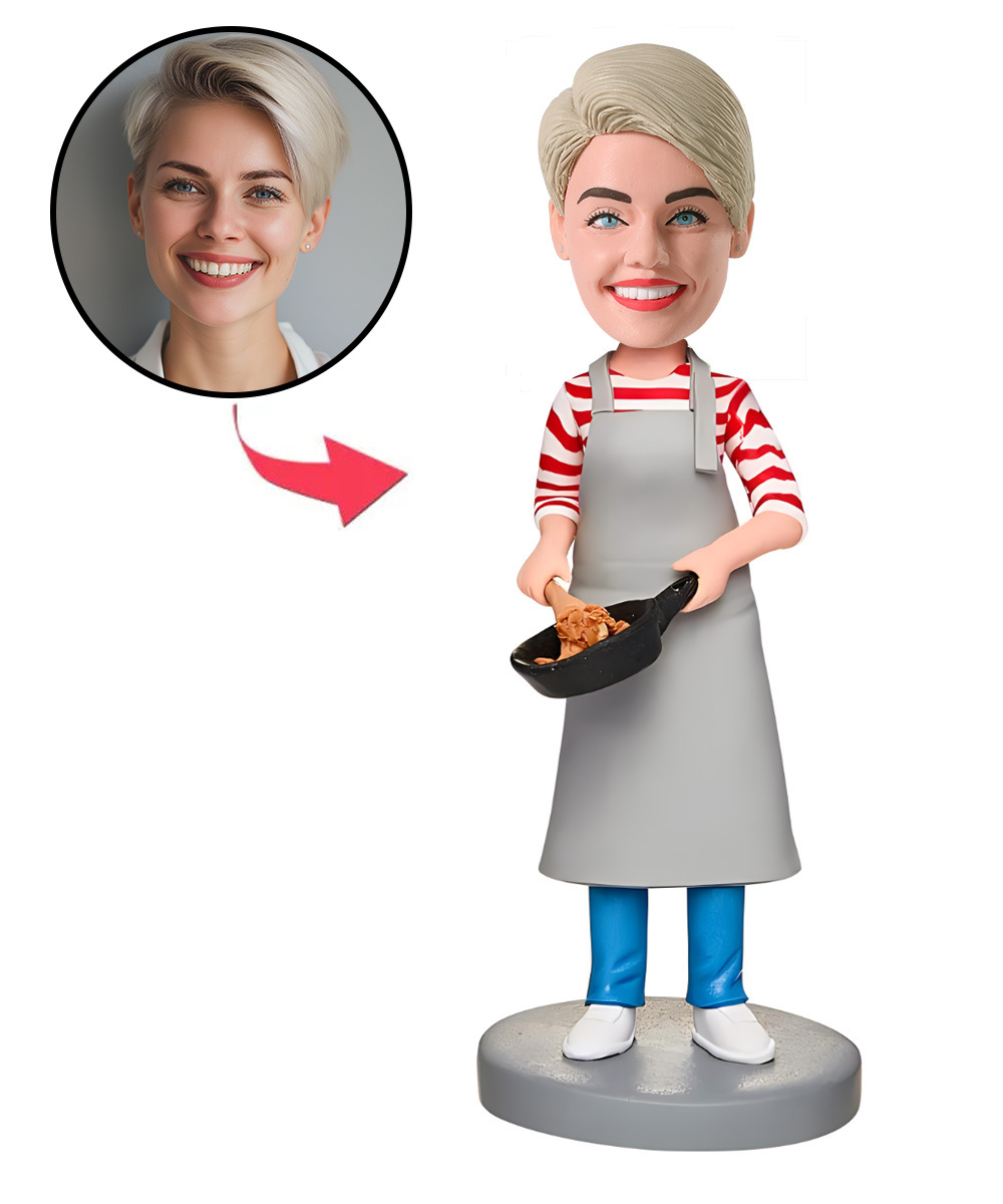 Female Cook In Apron Custom Bobblehead With Engraved Text