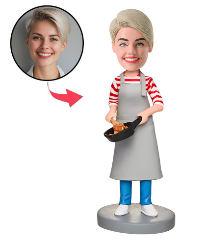 Female Cook In Apron Custom Bobblehead With Engraved Text