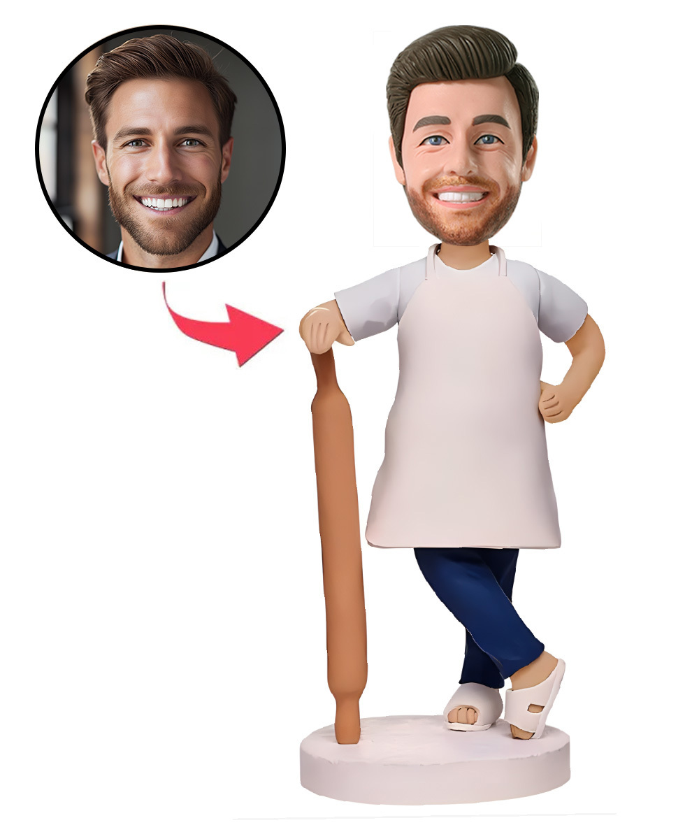 Male Pastry Chef Custom Bobblehead With Engraved Text