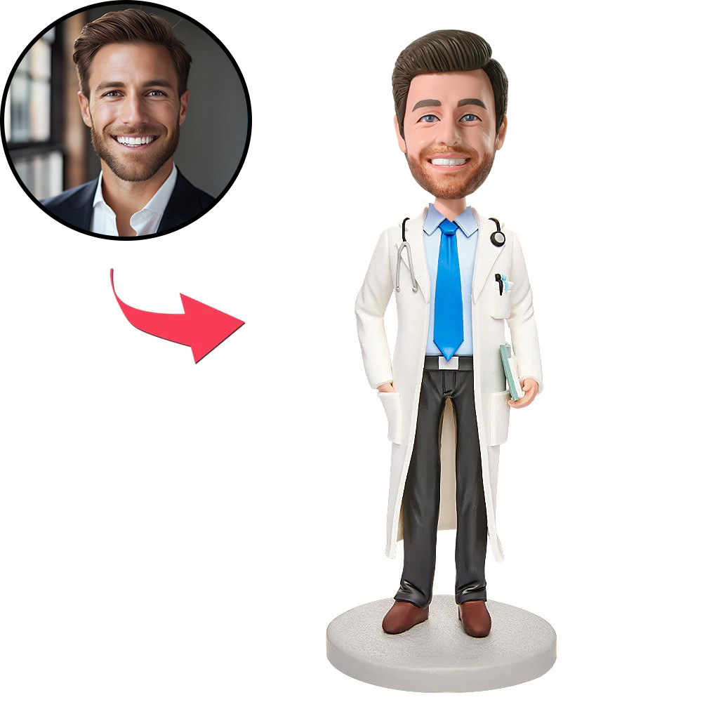 Doctor With Stethoscope Custom Bobblehead With Engraved Text