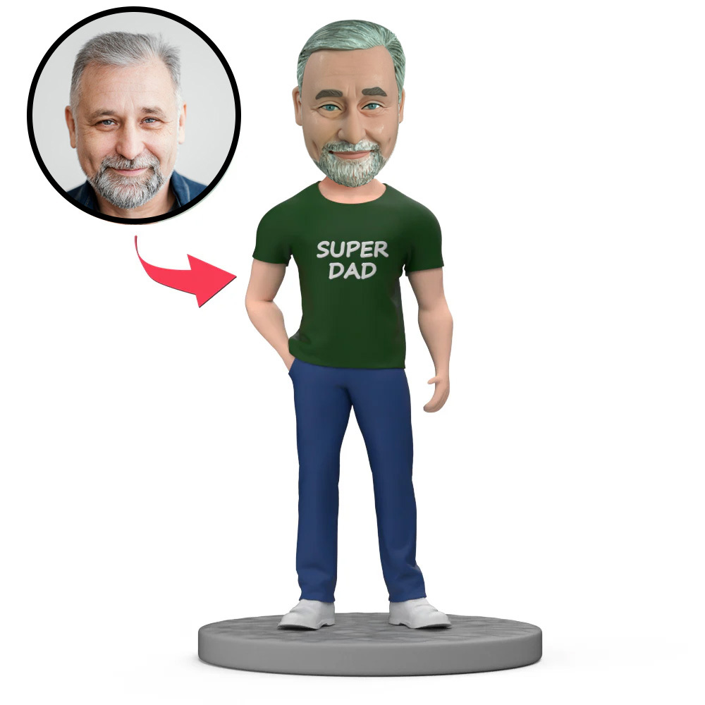 Super Dad in Green Shirt Custom Bobbleheads