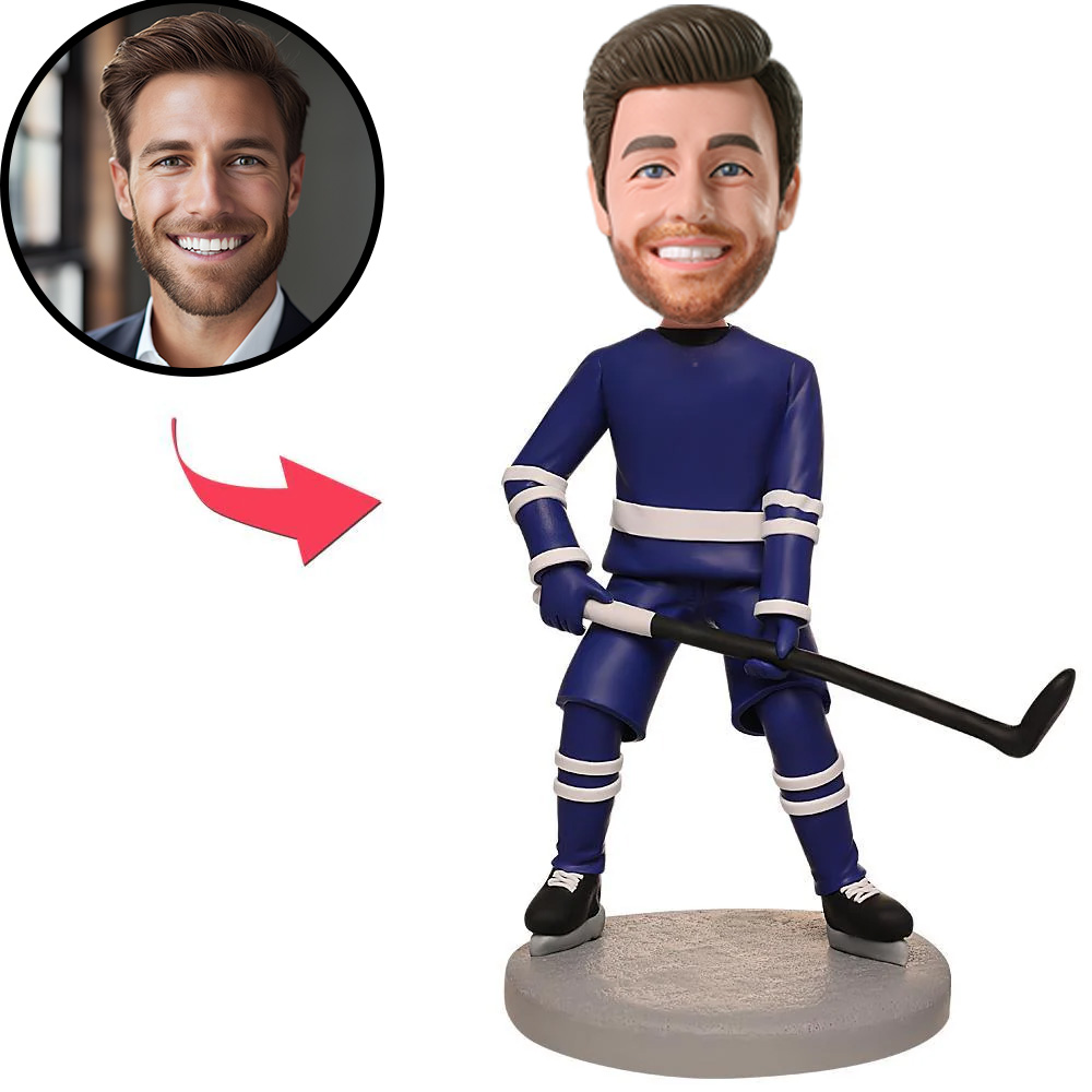Hockey Player Gift Custom Bobblehead Blue Suit NHL Player Gift For Him