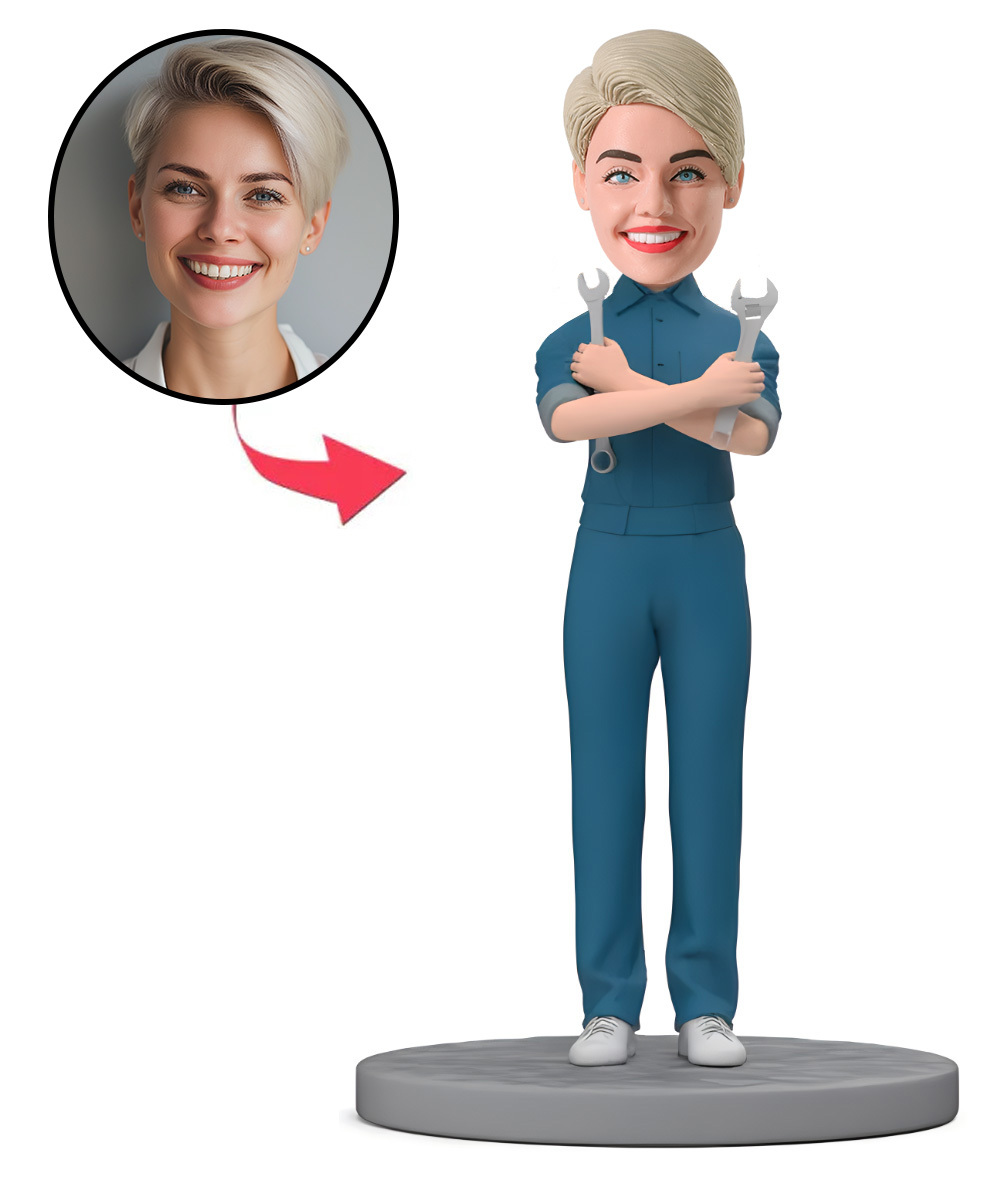 Custom Bobblehead Female Automotive Engineer/Car Mechanic