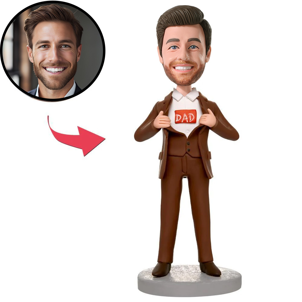 Custom Business Brown Suit Super Dad Superhero Bobbleheads