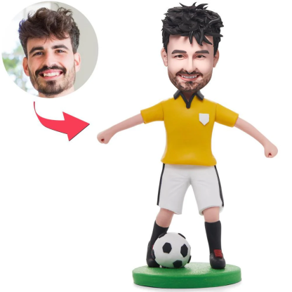 Soccer/football Player Dribbling In Yellow Shirt Custom Bobblehead