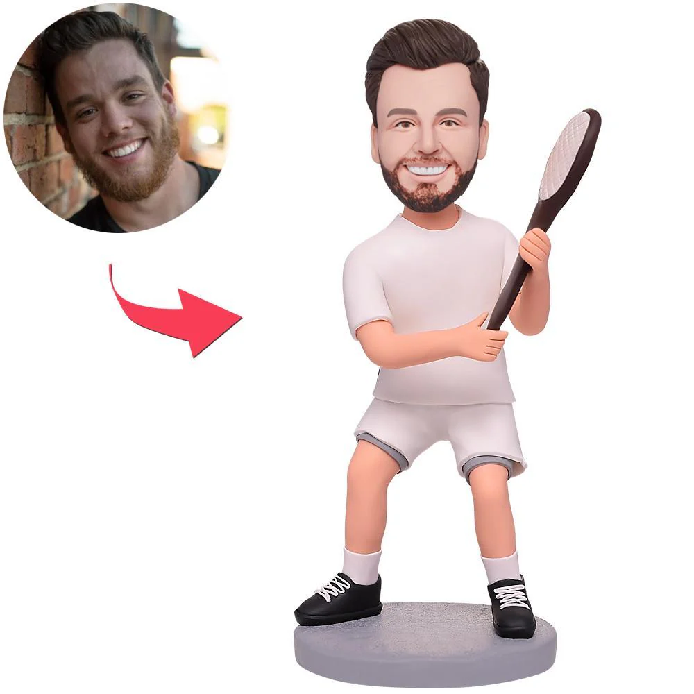 Tennis Player And Racket Custom Bobbleheads