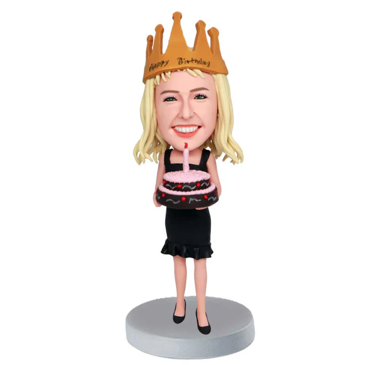 Birthday Bobblehead Custom Holding Cake with Engraved Text