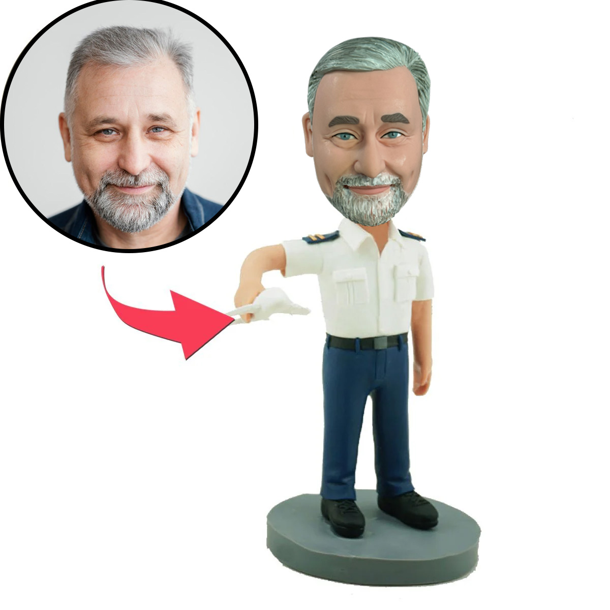 Pilot Carrying A Modle Plane Custom Bobblehead With Engraved Text