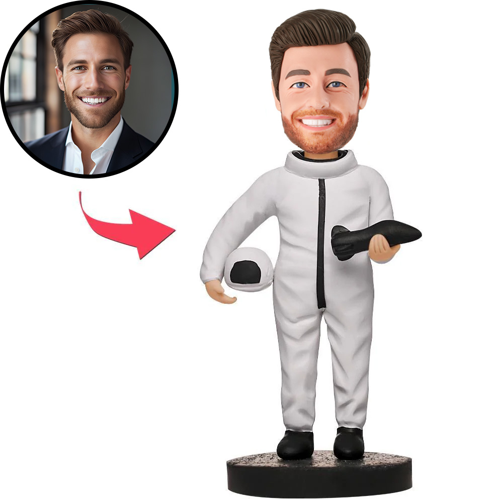 Male Astronaut Custom Bobblehead With Engraved Text