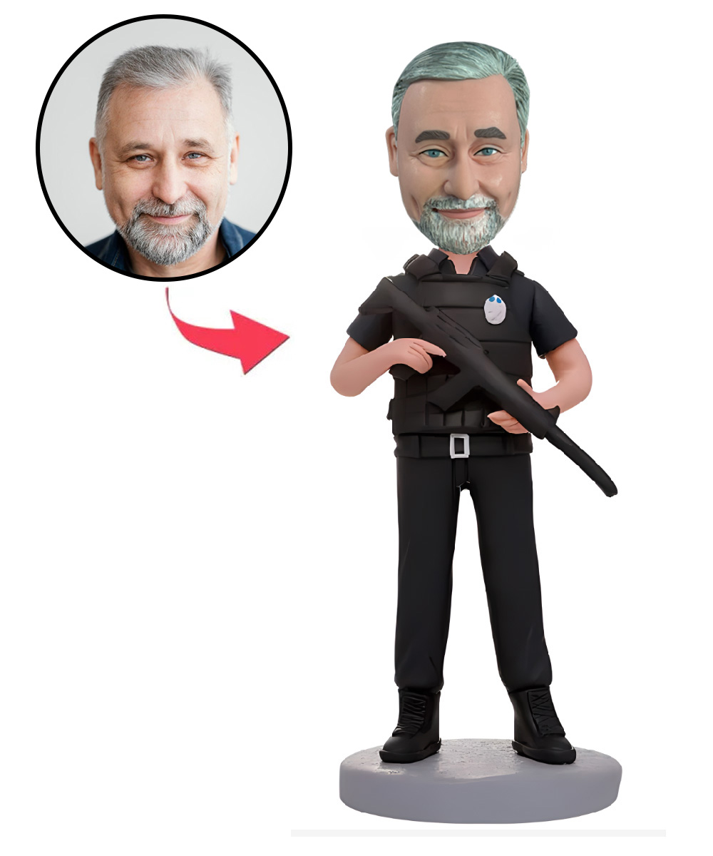 Police Men Custom Bobblehead With Engraved Text