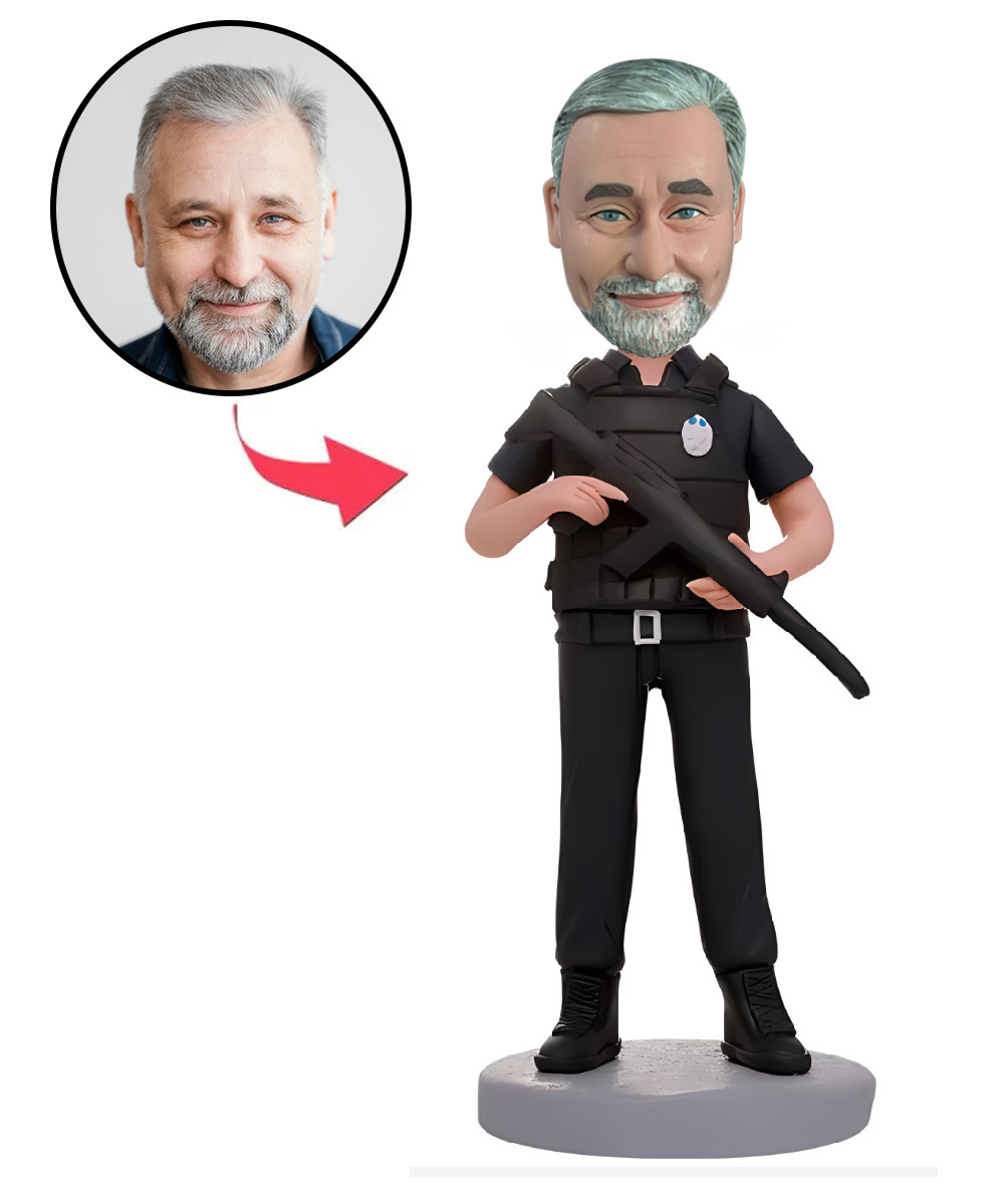 Police Men Custom Bobblehead With Engraved Text