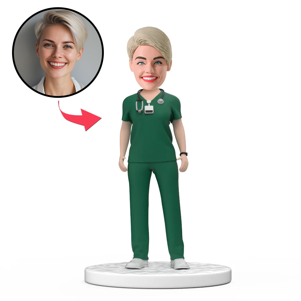 Female Doctor in Lab Coat with Stethoscope Custom Bobblehead