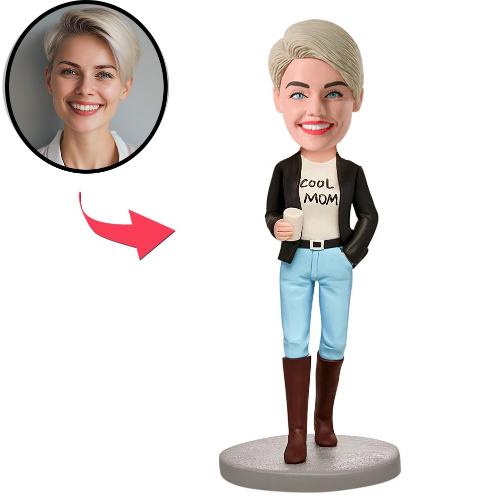 Cool Mom with Coffee Custom Bobblehead With Engraved Text