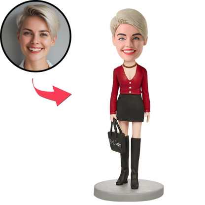 Red Top and Black Skirt Best Mom Custom Bobblehead With Engraved Text