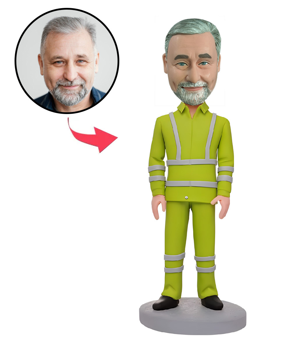 Firefighter Wearing Firefighting Clothing Custom Bobblehead With Engraved Text
