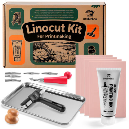 Linoleum Blocks for Printmaking, Stamp Carving Linocut Kit, Linocut Tools Block Screen Printing Kit with Cutters Carving Tools, Linocut Block, Printing Ink, Brayer Roller, Baren for Beginners DIY Gift