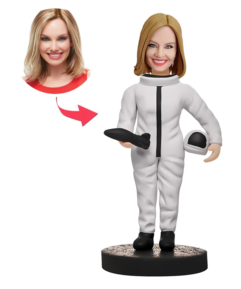Female Astronaut Custom Bobblehead With Engraved Text
