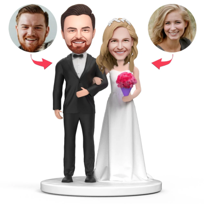 Couple White Wedding Dress Bouquet Wedding Custom Bobblehead