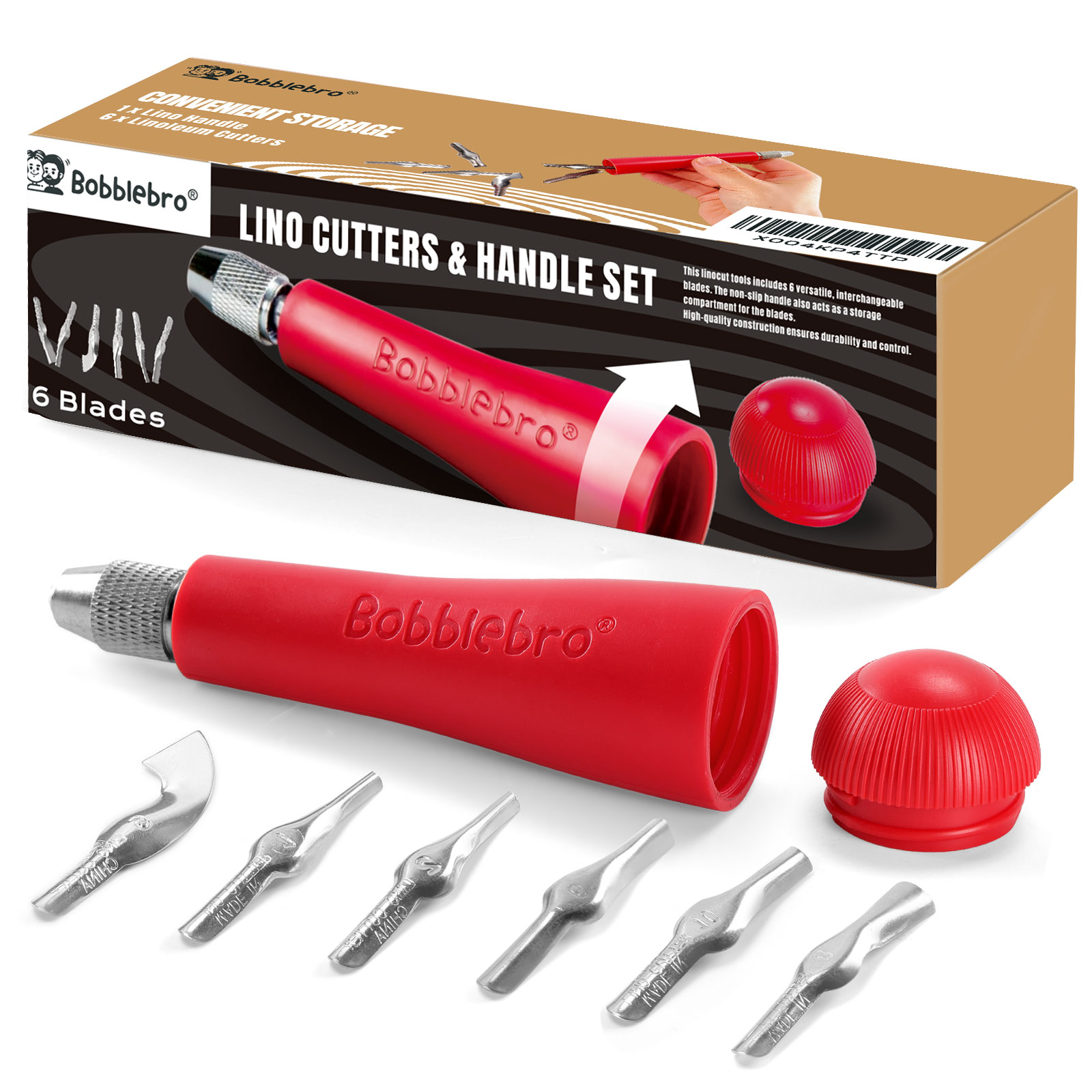 Linocut Carving Tools - Linoleum Cutter Kit with 6 Blades for Block Printing, Stamp Making Carving, Linocut Kit for Printmaking - Arts and Crafts Tools for Beginners