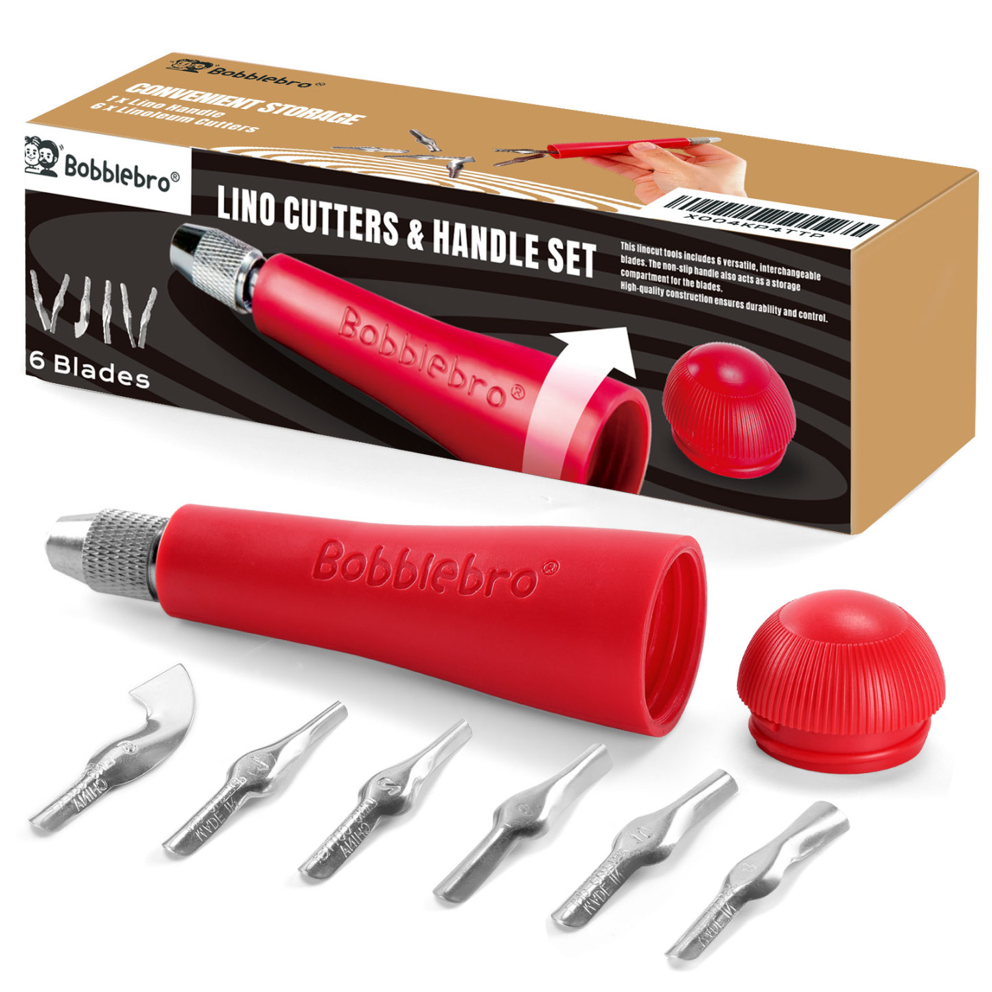 Linocut Carving Tools - Linoleum Cutter Kit with 6 Blades for Block Printing, Stamp Making Carving, Linocut Kit for Printmaking - Arts and Crafts Tools for Beginners