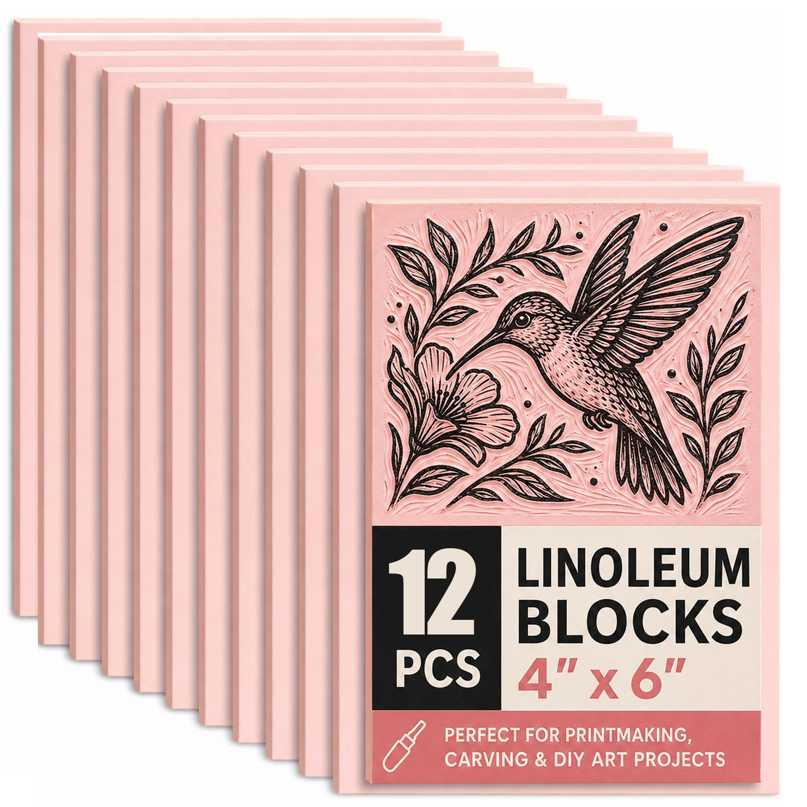 Bobblebro Linoleum Blocks for Printmaking Supplies - 12PCS 4”x6”Rubber Linocut Block Printing Kit for Stamp Carving, Soft Relief Printing Linoleum for DIY Crafts & Art Projects