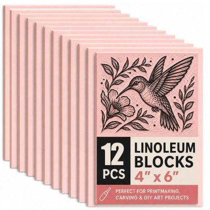 Bobblebro Linoleum Blocks for Printmaking Supplies - 12PCS 4”x6”Rubber Linocut Block Printing Kit for Stamp Carving, Soft Relief Printing Linoleum for DIY Crafts & Art Projects