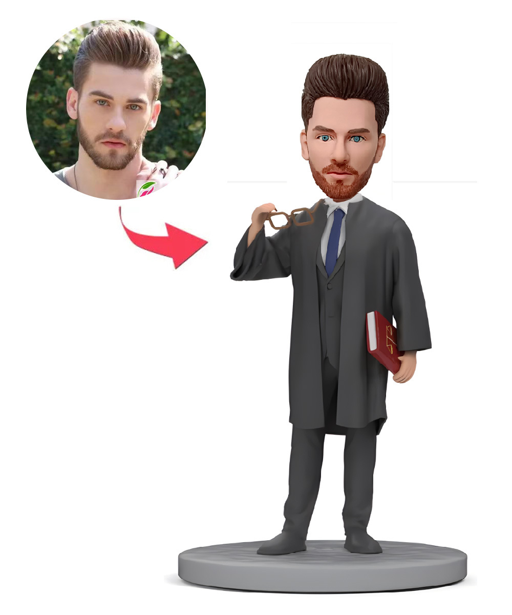 Male Lawyer Holding A Book Custom Bobbleheads With Engraved Text