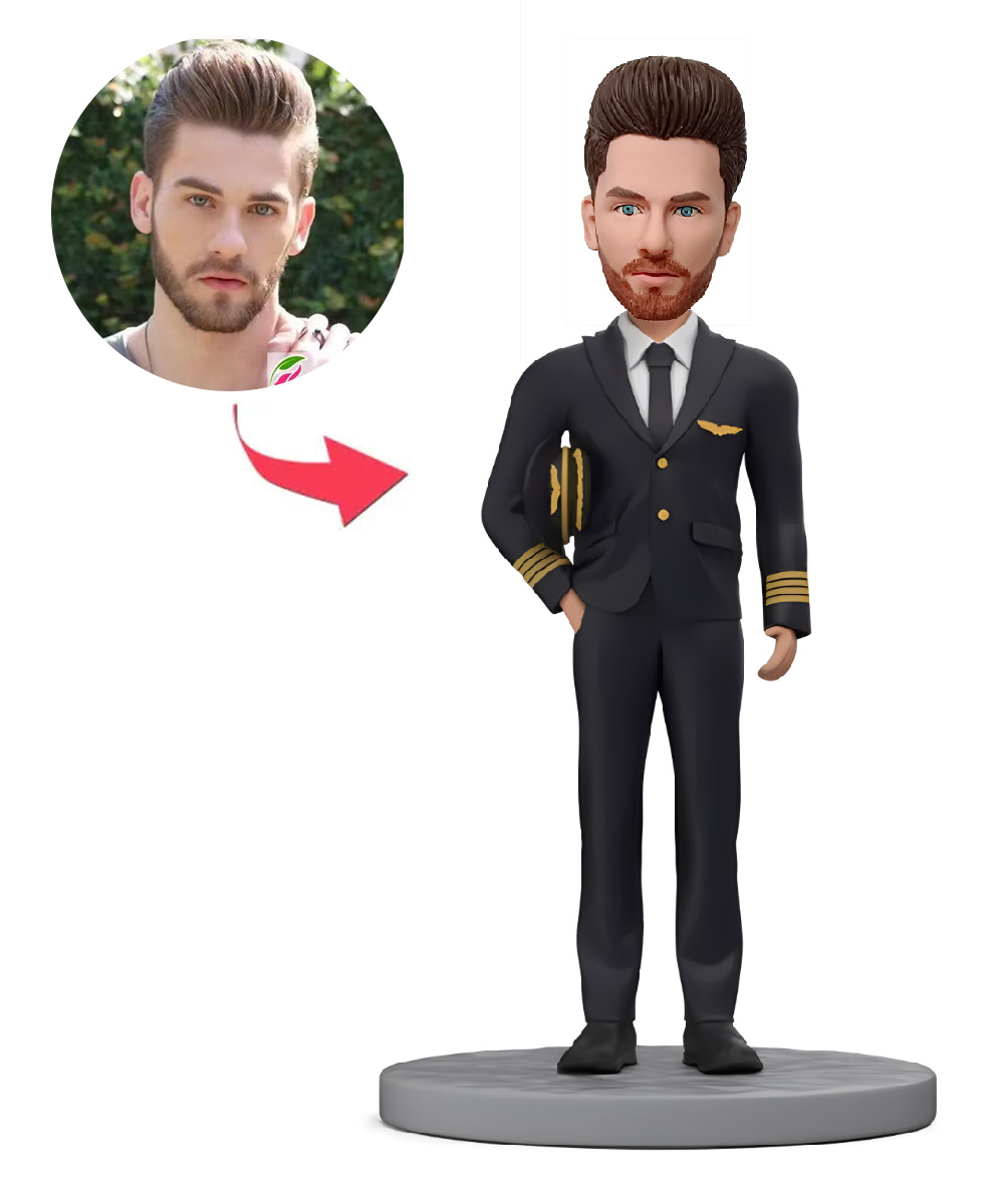 Attractive Aviator Custom Bobblehead in Aircraft Pilot/Captain Suit Uniform