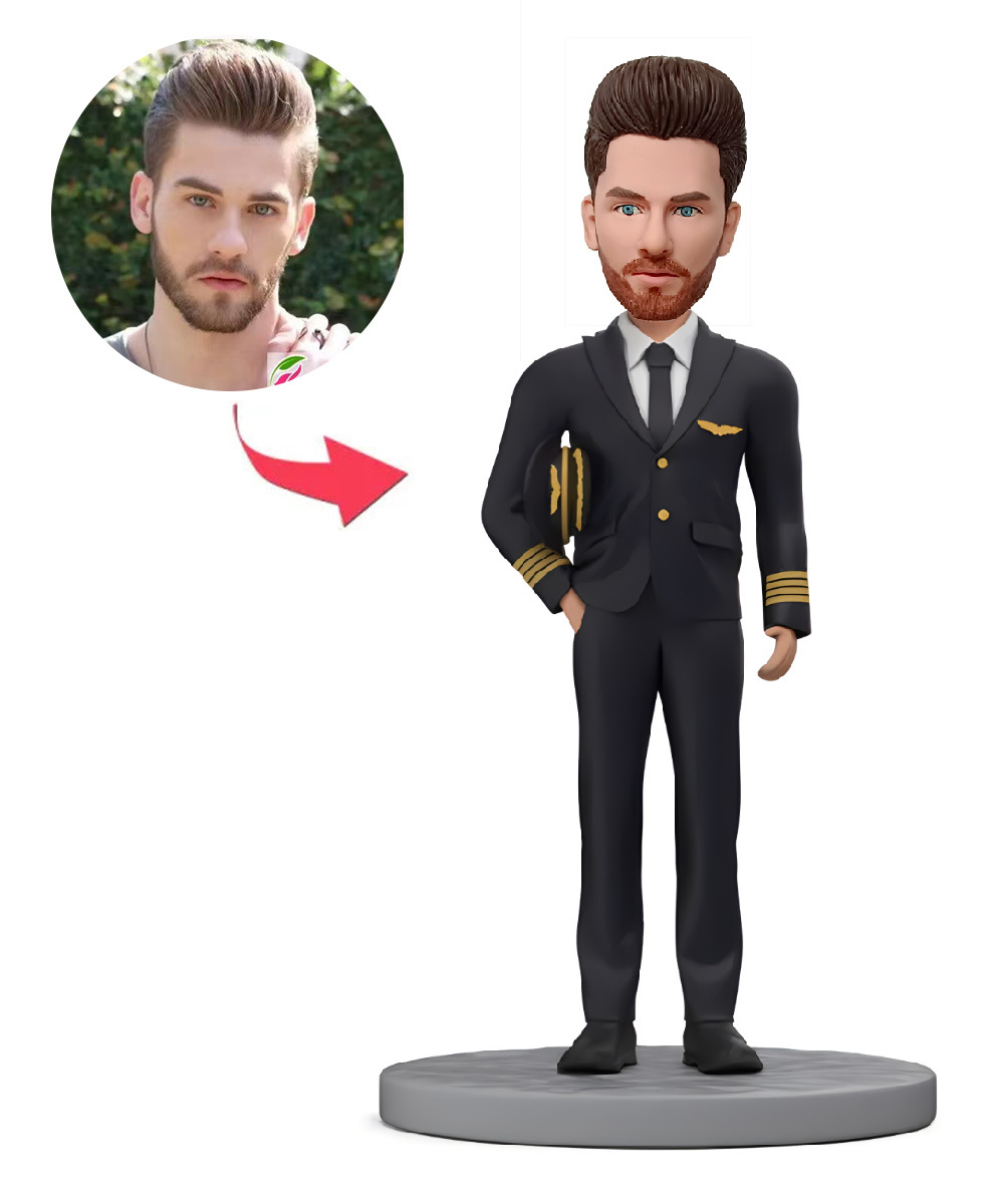 Attractive Aviator Custom Bobblehead in Aircraft Pilot/Captain Suit Uniform