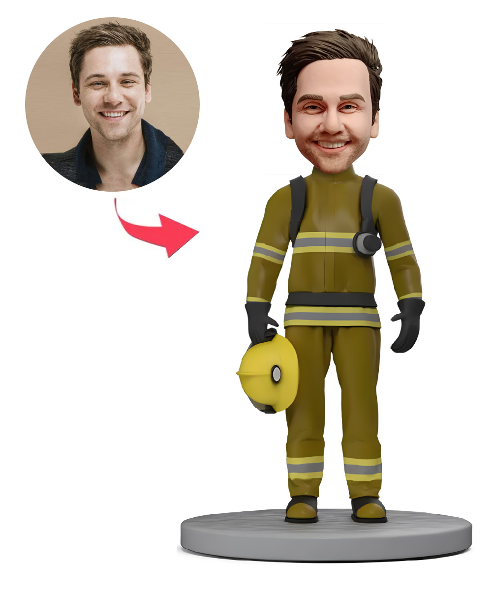 Firefighter with Hat Custom Bobblehead With Engraved Text