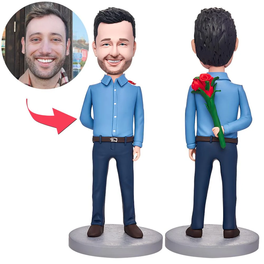 Man With A Rose Behind Him Custom Bobbleheads