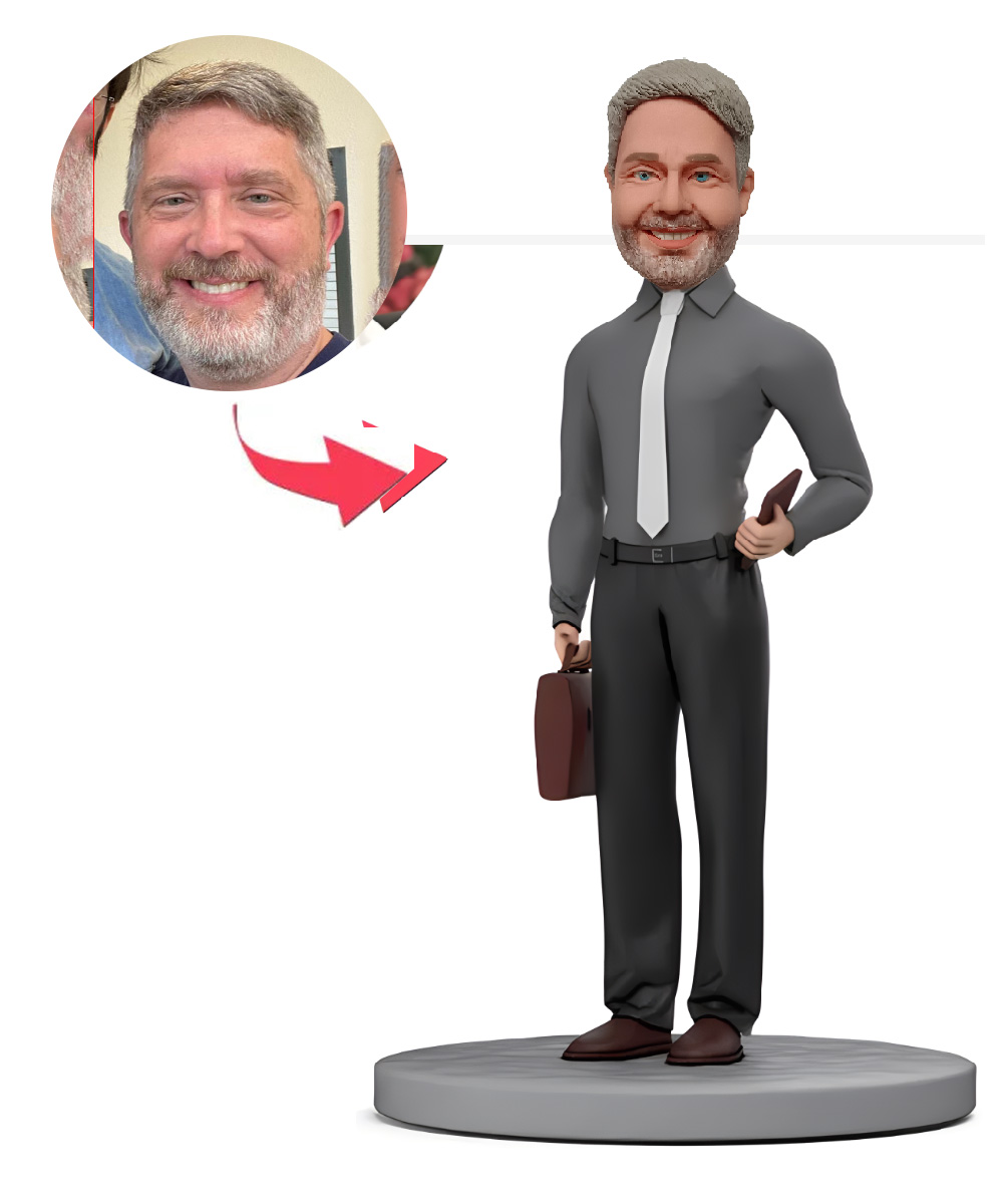 Male Teacher Black Suit Custom Bobblehead With Engraved Text