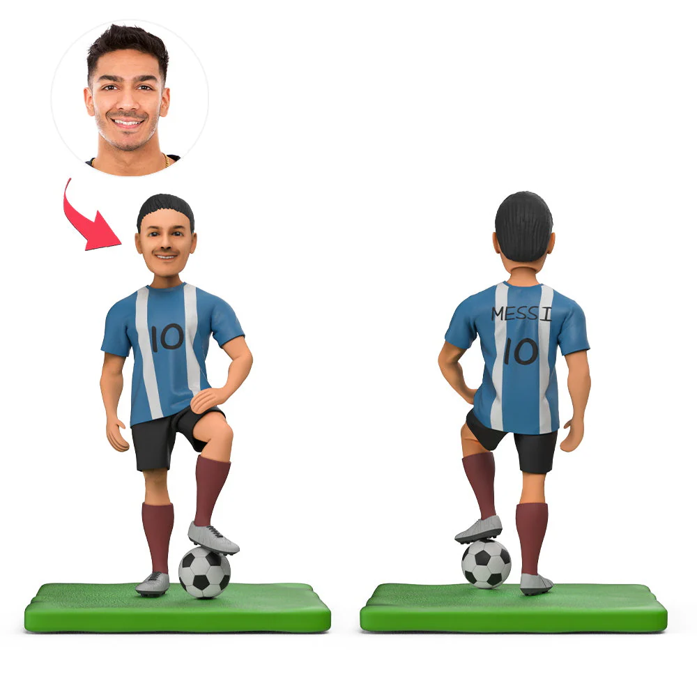 World Cup Stars Argentina Messi Blue Jersey and Soccer Custom Bobblehead