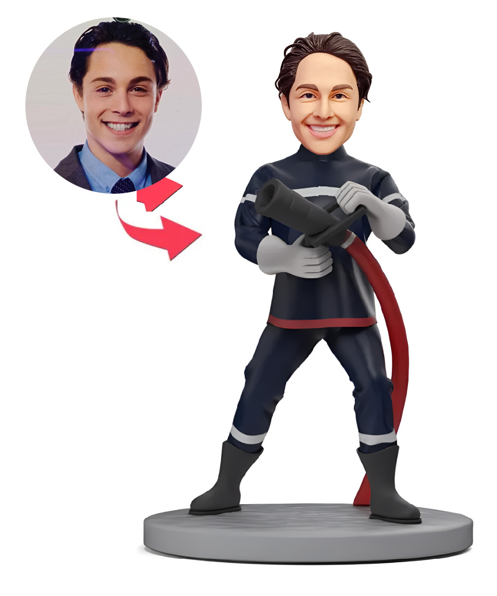 Firefighters with Water Guns Custom Bobblehead With Engraved Text