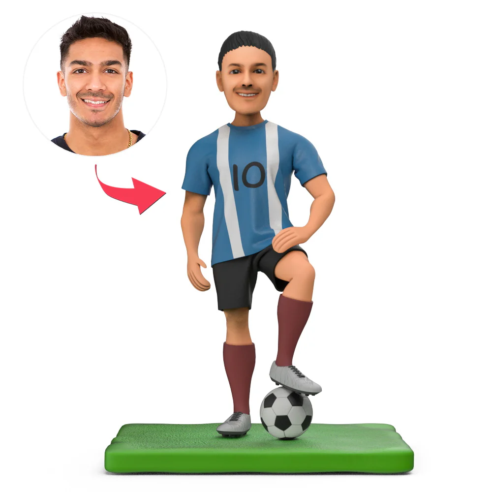 World Cup Stars Argentina Messi Blue Jersey and Soccer Custom Bobblehead