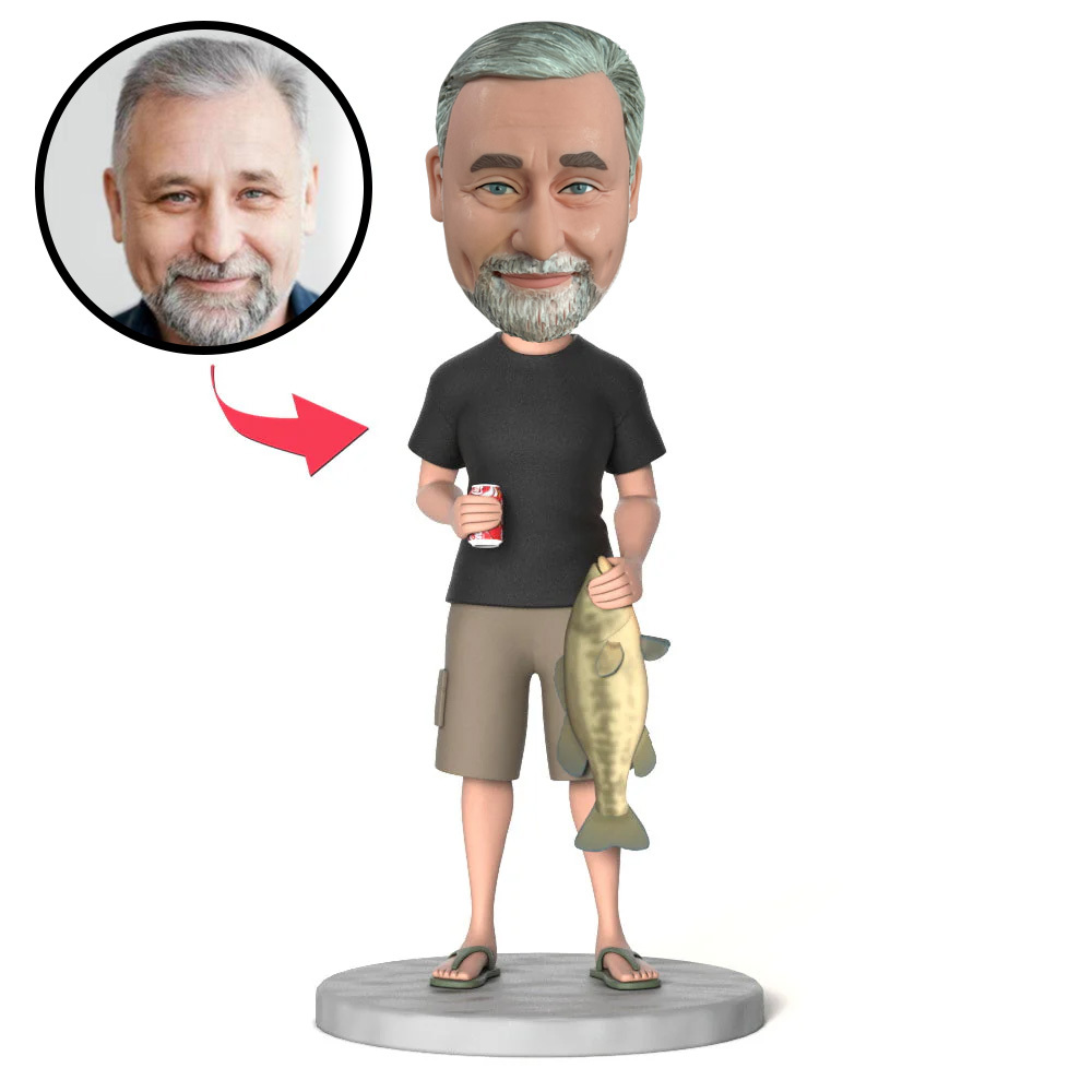 Catch a Big Fish Men's Black Shirt Custom Bobblehead Engraving with Text