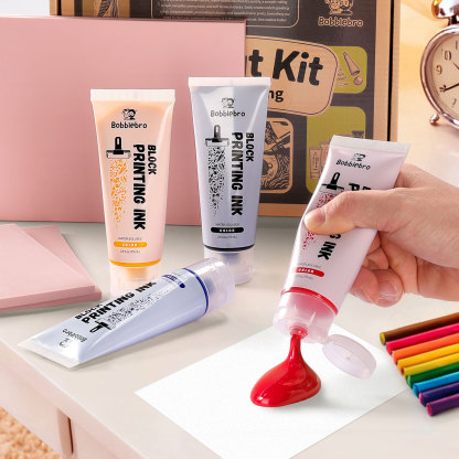 Linoleum Blocks for Printmaking, Stamp Making Carving Linocut Kit for Kids DIY Gift, Rubber Stamp Carving Screen Printing Kit with 4 Colors Block Printing Ink, Rubber Block, Linocut Tools