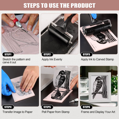 Linoleum Blocks for Printmaking, Stamp Carving Linocut Kit, Linocut Tools Block Screen Printing Kit with Cutters Carving Tools, Linocut Block, Printing Ink, Brayer Roller, Baren for Beginners DIY Gift