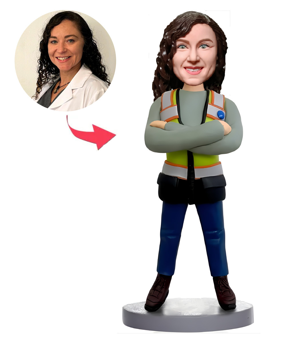 Female Worker Custom Bobblehead With Engraved Text