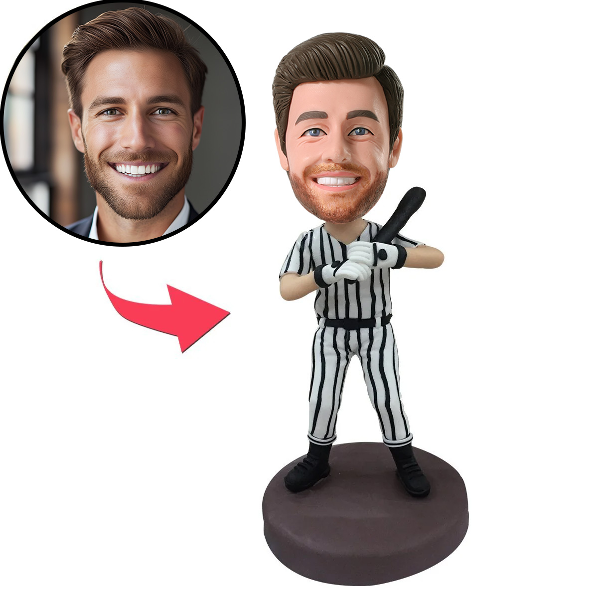 Baseball Batsman In Striped Baseball Suit Custom Bobblehead