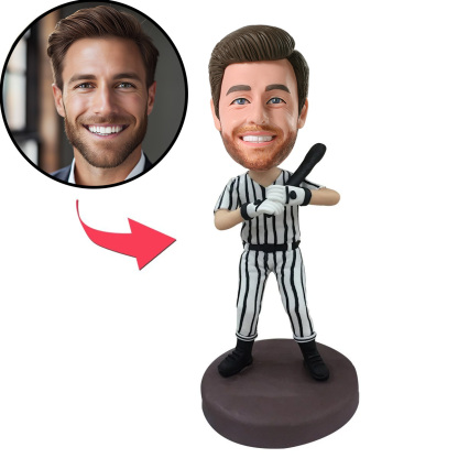 Baseball Batsman In Striped Baseball Suit Custom Bobblehead