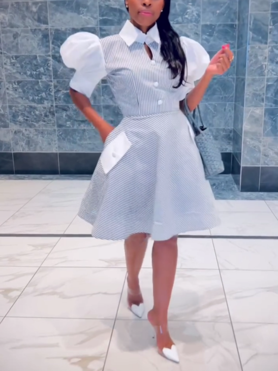 Casual Grey Striped Print Shirt Dress