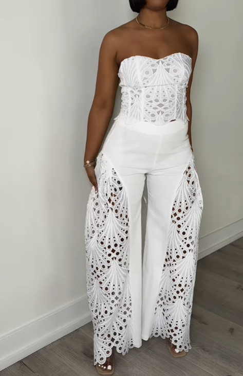 Classy Embroidered Pants Suit