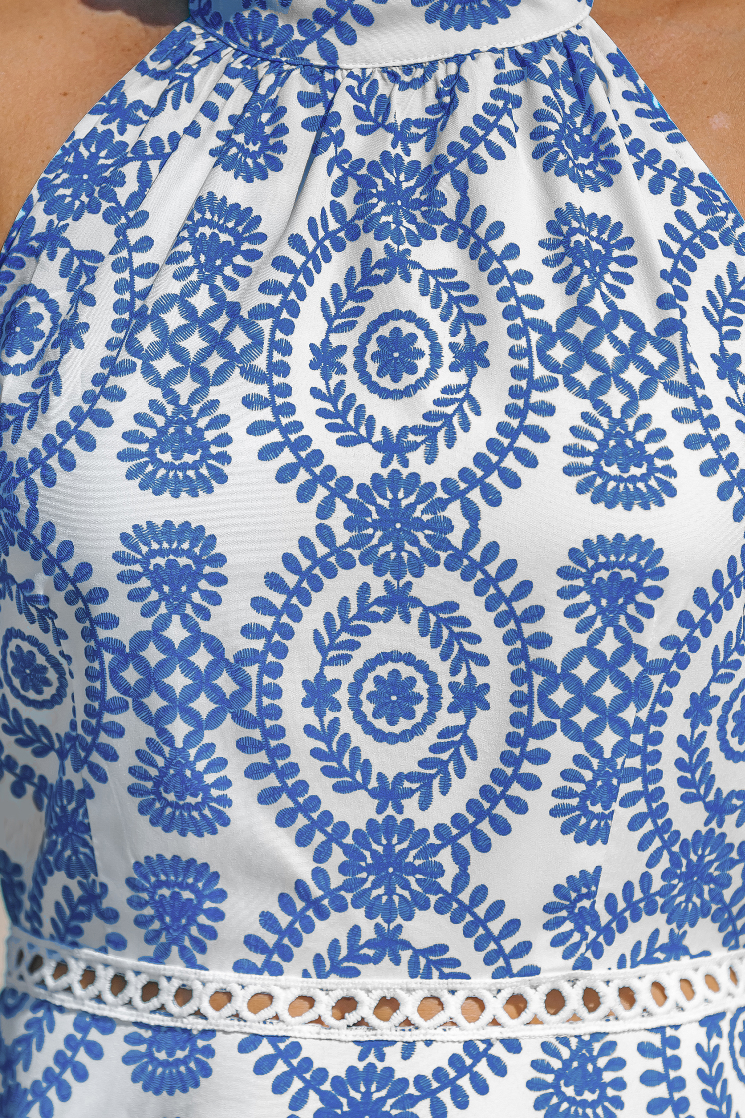 Blue&White Pattern Halter Sleeveless Dress